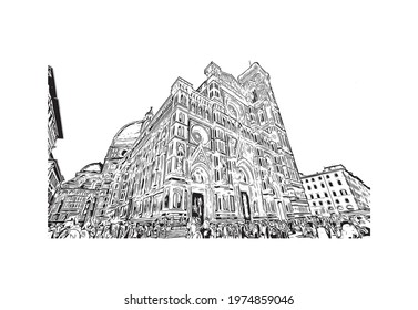 Building view with landmark of Florence is the 
city in Italy. Hand drawn sketch illustration in vector.
