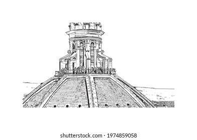 Building view with landmark of Florence is the 
city in Italy. Hand drawn sketch illustration in vector.