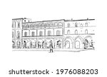 Building view with landmark of Forli is a city in Italy. Hand drawn sketch illustration in vector.