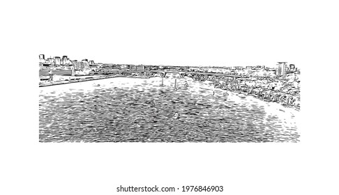 Building view with landmark of Fort Lauderdale is a city on Florida. Hand drawn sketch illustration in vector.