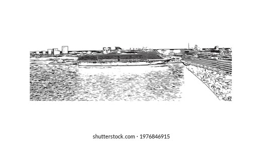 Building view with landmark of Fort Lauderdale is a city on Florida. Hand drawn sketch illustration in vector.