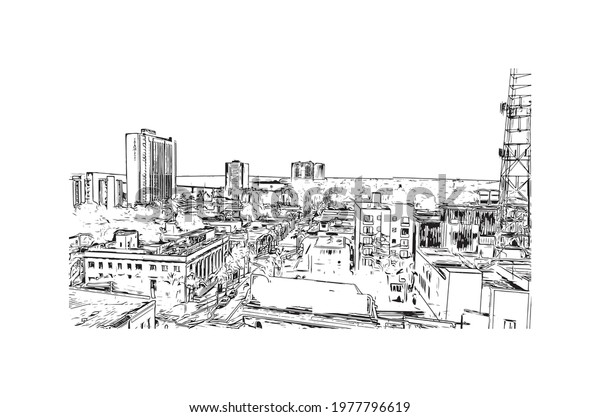 Building view with\
landmark of Fort Myers is the \
city in Florida. Hand drawn sketch\
illustration in\
vector.