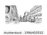 Building view with landmark of Fort Wayne is a city in northeastern Indiana. Hand drawn sketch illustration in vector.