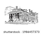 Building view with landmark of Fort Wayne is a city in northeastern Indiana. Hand drawn sketch illustration in vector.