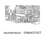 Building view with landmark of Fort Wayne is a city in northeastern Indiana. Hand drawn sketch illustration in vector.