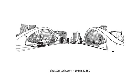 Building view with landmark of Fort Worth is a city in North Central Texas. Hand drawn sketch illustration in vector.