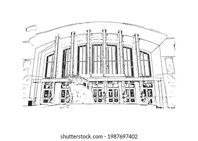 Building view with landmark of Fort Worth is a city in North Central Texas. Hand drawn sketch illustration in vector.