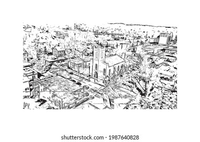Building view with landmark of Frankfort is the 
city in Michigan. Hand drawn sketch illustration in vector.