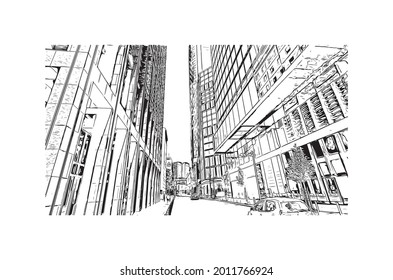 Building view with landmark of Frankfurt is the 
city in Germany. Hand drawn sketch illustration in  vector.