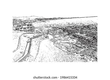 Building view with landmark of Fuengirola is the 
town in Spain. Hand drawn sketch illustration in vector.