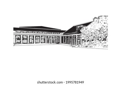 Building view with landmark of Gainesville is a city in northern Florida. Hand drawn sketch illustration in vector.