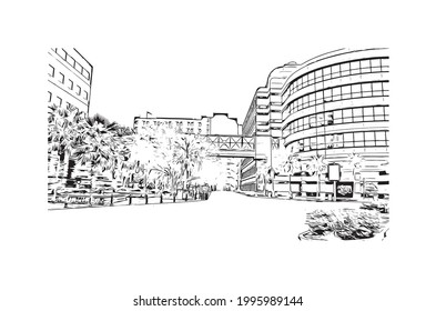 Building View With Landmark Of Gainesville Is A City In Northern Florida. Hand Drawn Sketch Illustration In Vector.