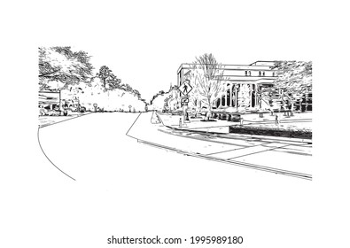 Building View With Landmark Of Gainesville Is A City In Northern Florida. Hand Drawn Sketch Illustration In Vector.