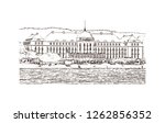 Building view with landmark of Gdansk (Danzig in German) is a port city on the Baltic coast of Poland. Hand drawn sketch illustration in vector.