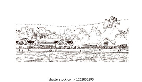 Building view with landmark of Gdansk (Danzig in German) is a port city on the Baltic coast of Poland. Hand drawn sketch illustration in vector.