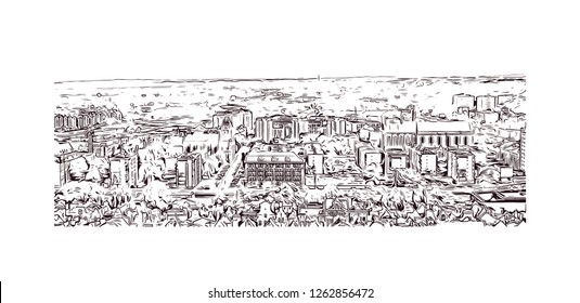 Building view with landmark of Gdansk (Danzig in German) is a port city on the Baltic coast of Poland. Hand drawn sketch illustration in vector.