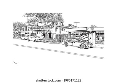 Building view with landmark of Geelong is the 
city in Australia. Hand drawn sketch illustration in vector.