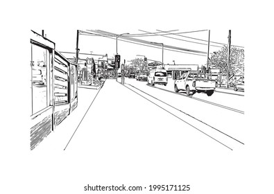 Building view with landmark of Geelong is the 
city in Australia. Hand drawn sketch illustration in vector.
