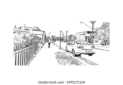 Building view with landmark of Geelong is the 
city in Australia. Hand drawn sketch illustration in vector.
