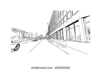 Building view landmark of Gelsenkirchen is a city in western Germany. Hand drawn sketch illustration in vector.