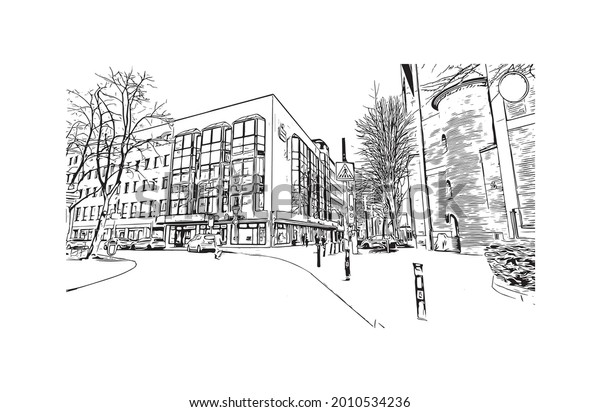 Building view\
landmark of Gelsenkirchen is a city in western Germany. Hand drawn\
sketch illustration in\
vector.