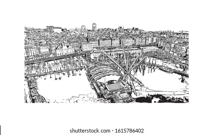Building view with landmark of Genoa (Genova) is a port city and the capital of northwest Italy's Liguria region. Hand drawn sketch illustration in vector.