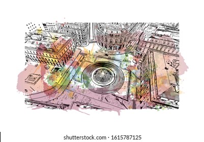 Building view with landmark of Genoa (Genova) is a port city and the capital of northwest Italy's Liguria region. Hand drawn sketch illustration in vector.