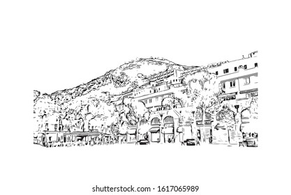 Building view with landmark of Gibraltar is a British Overseas Territory and headland, on Spain's south coast. Hand drawn sketch illustration in vector.