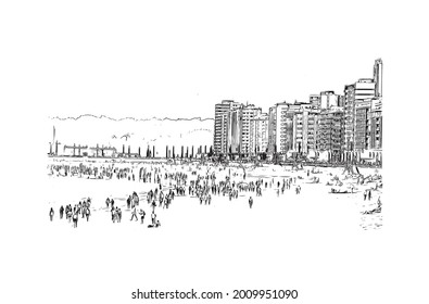 Construir vistas a Gijon es una gran ciudad costera en el norte de España. Dibujo a mano de ilustración de esbozo en vector.