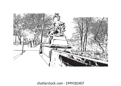 Building view with landmark of Glasgow is the 
city in Scotland. Hand drawn sketch illustration in vector.