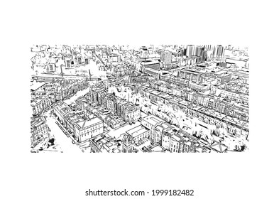 Building view with landmark of Glasgow is the 
city in Scotland. Hand drawn sketch illustration in vector.