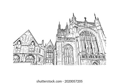 Building view with landmark of Gloucester is a city in England. Hand drawn sketch illustration in vector.