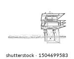 Building view with landmark of The Gold Coast is a metropolitan region south of Brisbane on Australia’s east coast. Hand drawn sketch illustration in vector.