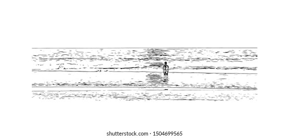 Building view with landmark of The Gold Coast is a metropolitan region south of Brisbane on Australia’s east coast. Hand drawn sketch illustration in vector.
