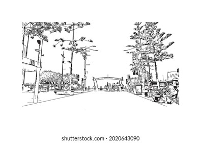 Building view with landmark of Gold Coast is the 
city in Australia. Hand drawn sketch illustration in vector.
