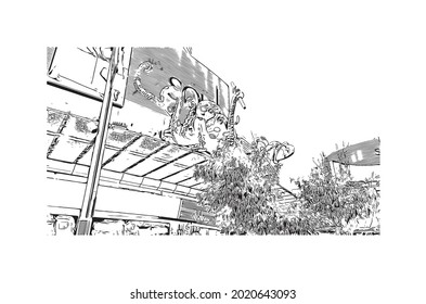 Building view with landmark of Gold Coast is the 
city in Australia. Hand drawn sketch illustration in vector.