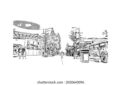 Building view with landmark of Gold Coast is the 
city in Australia. Hand drawn sketch illustration in vector.