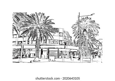 Building view with landmark of Gold Coast is the 
city in Australia. Hand drawn sketch illustration in vector.