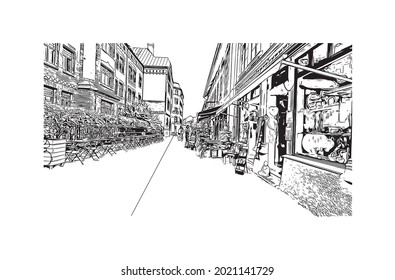 Building view with landmark of Gothenburg is the 
city in Sweden. Hand drawn sketch illustration in vector.