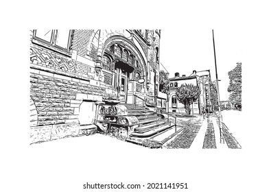 Building view with landmark of Gothenburg is the 
city in Sweden. Hand drawn sketch illustration in vector.