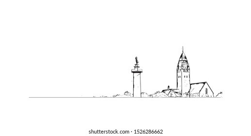 Building view with landmark of Gothenburg, a major city in Sweden. Hand drawn sketch illustration in vector.