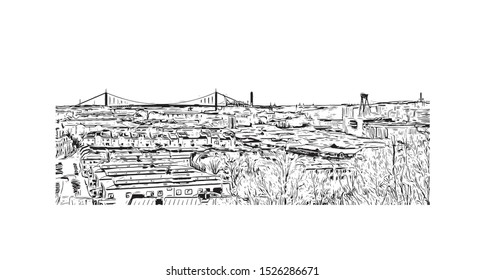 Building view with landmark of Gothenburg, a major city in Sweden. Hand drawn sketch illustration in vector.