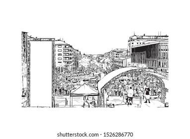 Building view with landmark of Gothenburg, a major city in Sweden. Hand drawn sketch illustration in vector.