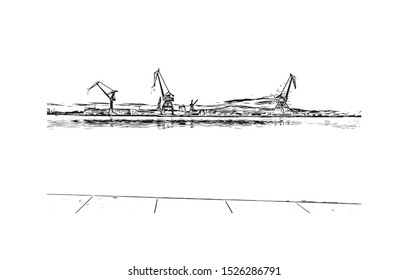 Building view with landmark of Gothenburg, a major city in Sweden. Hand drawn sketch illustration in vector.