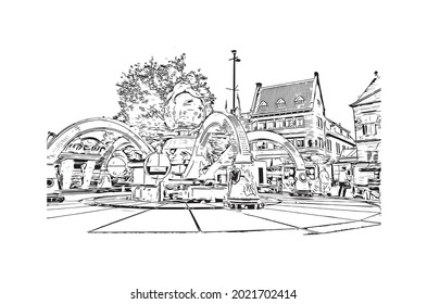 Bausicht mit Wahrzeichen von Gouda ist der 
Stadt in den Niederlanden. Handgezeichnete Skizzengrafik in Vektorgrafik.