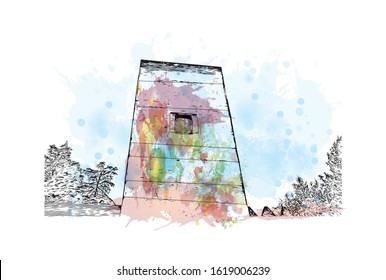 Building view with landmark of Granada is a city in southern Spain’s Andalusia region, in the foothills of the Sierra Nevada mountains. Watercolor splash with Hand drawn sketch illustration in vector.