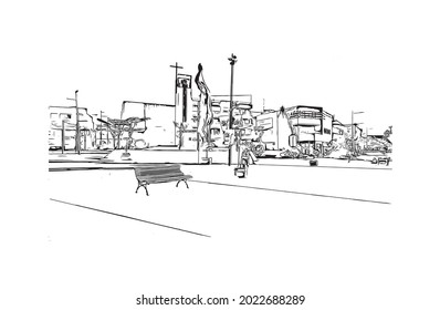 Building view with landmark of Granada is a city in southern Spain. Hand drawn sketch illustration in vector.