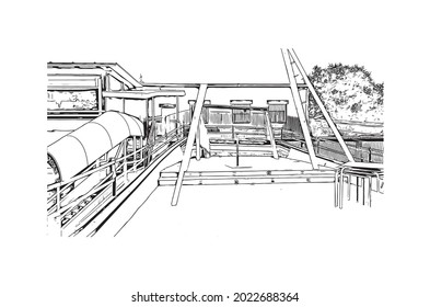 Building view with landmark of Granada is a city in southern Spain. Hand drawn sketch illustration in vector.