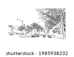 Building view with landmark of Grand Rapids is the 
city in Michigan. Hand drawn sketch illustration in vector.