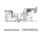 Building view with landmark of Grand Rapids is the 
city in Michigan. Hand drawn sketch illustration in vector.